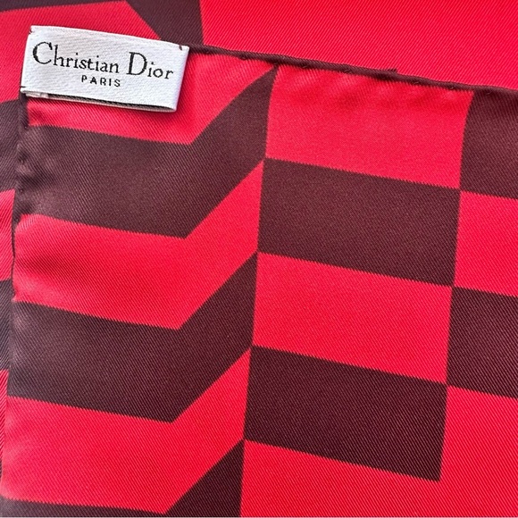 Christian Dior 100% Silk Red Floral Scarf - Picture 4 of 5